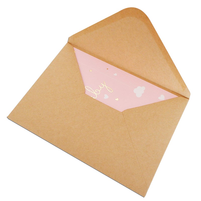 CHRIZ.Z Baby Shower Card - Single Pink Greeting Cards 5" x 7" with Kraft Envelope - Gold Foil Printing "Oh Baby!" for Congratulations Babyshower for Newborn Girl - Blank Inside (Pink) - Image 5
